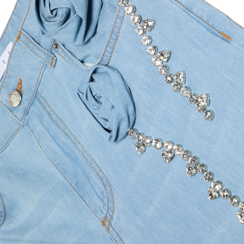 AREA Crystal Rosette Wide Leg Jean (Super light blue)