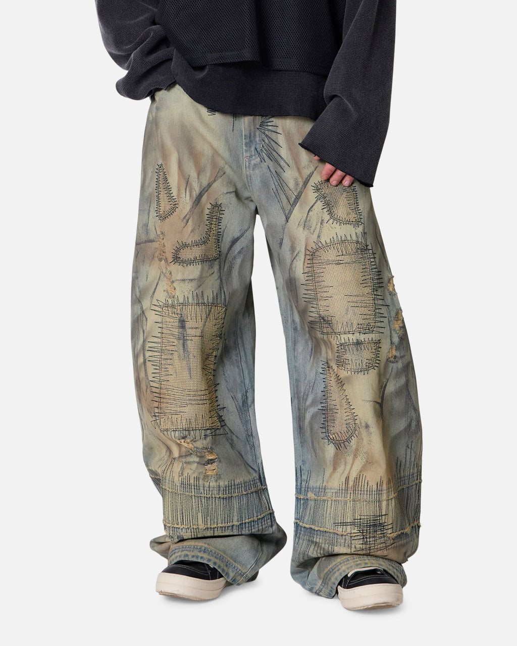 MNML Stitched Barrel Denim Pants Vintage Blue