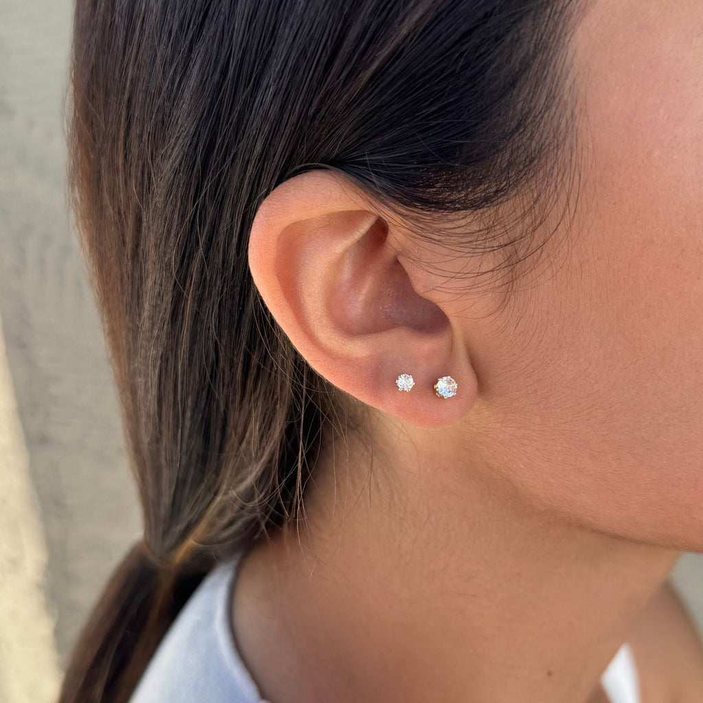 14k Gold Plated CZ Hoop and Solitaire Stud Set