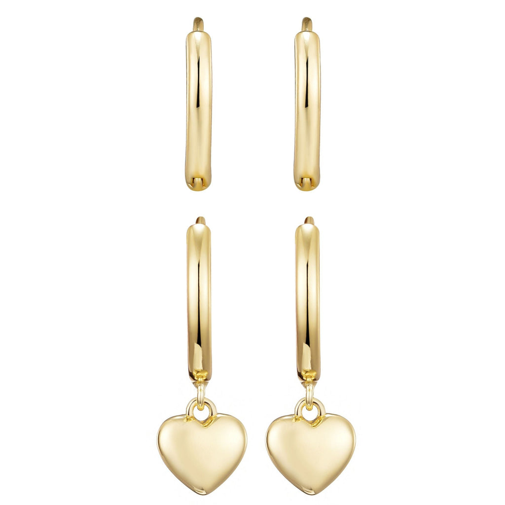 14k Gold Plated Heart Huggie Earring Set