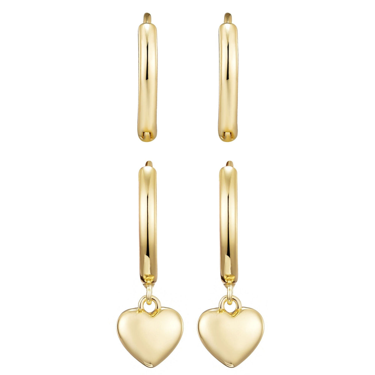 14k Gold Plated Heart Huggie Earring Set