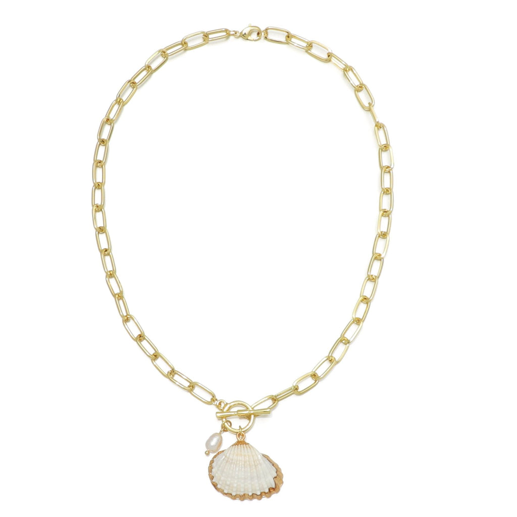 14k Gold Plated Freshwater Pearl Shell Toggle Necklace