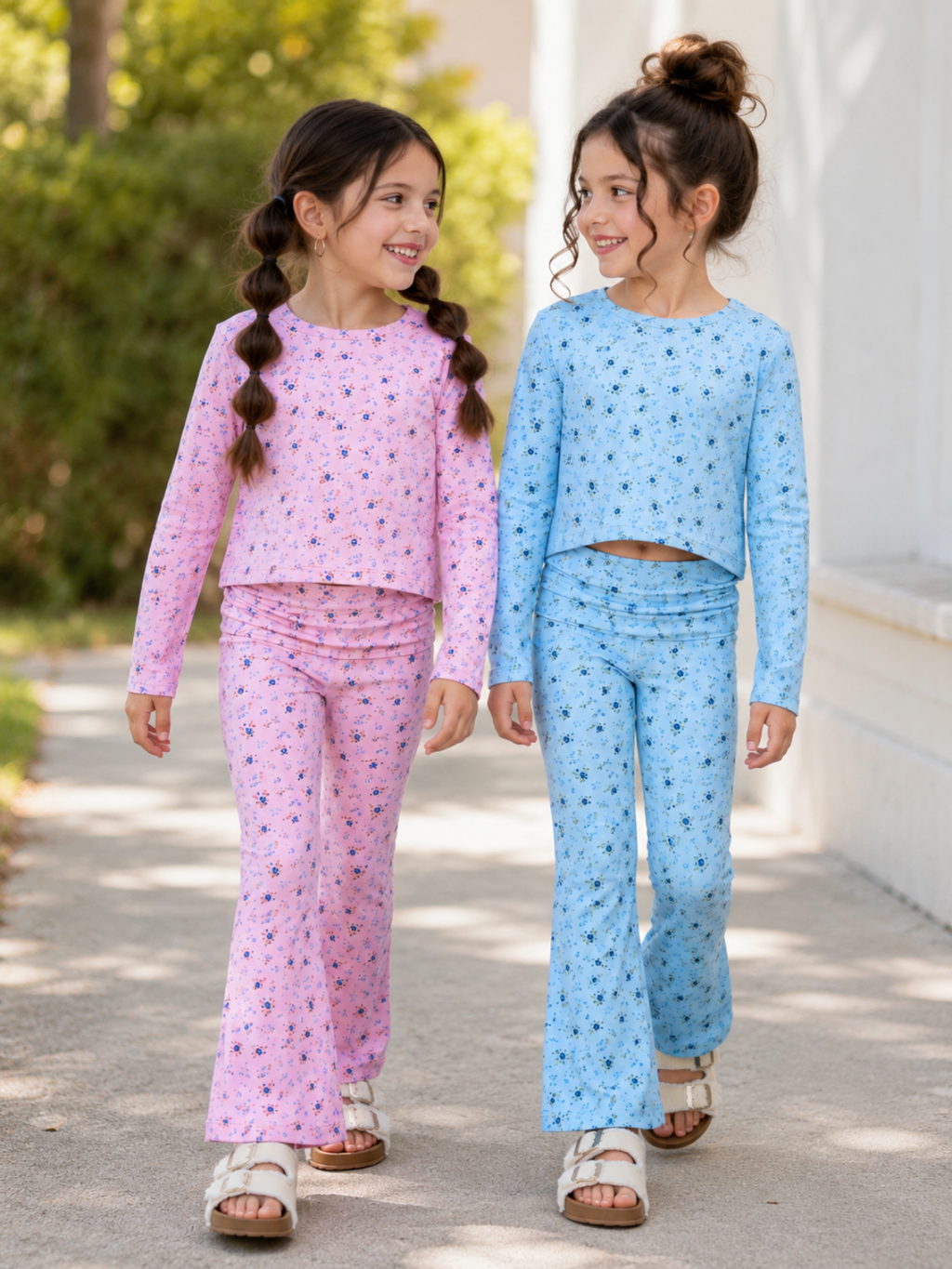 Bluebell Bliss Floral Flare Cotton Pant Set