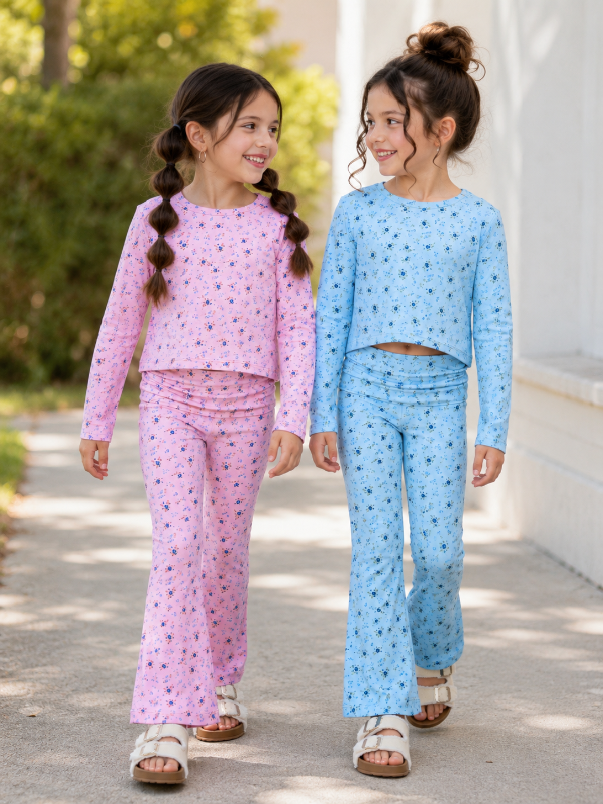 Bluebell Bliss Floral Flare Cotton Pant Set