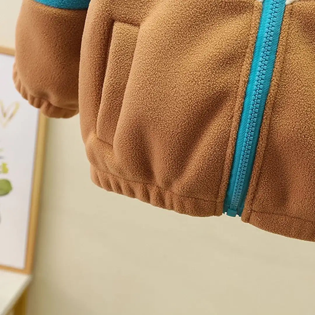 Beige Brown N Blue Color Block Jacket