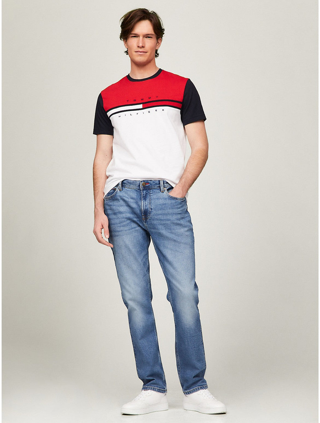 Tommy Hilfiger Men's Colorblock Flag Stripe Logo T-Shirt