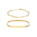 Tarnish Resistant 18k Gold Plated Rectangular Cuff and Paper Clip Chain Bracelet Set
