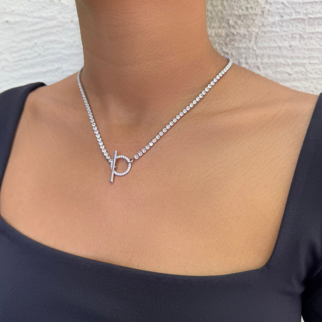 Silver Plated Crystal Toggle Tennis Necklace