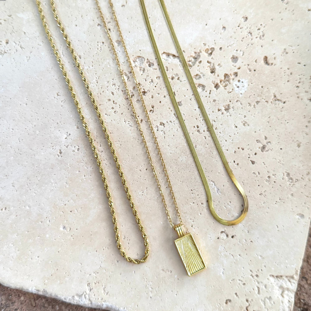 Tarnish Resistant 18k Gold Plated Dog Tag 3-Piece Necklace Set