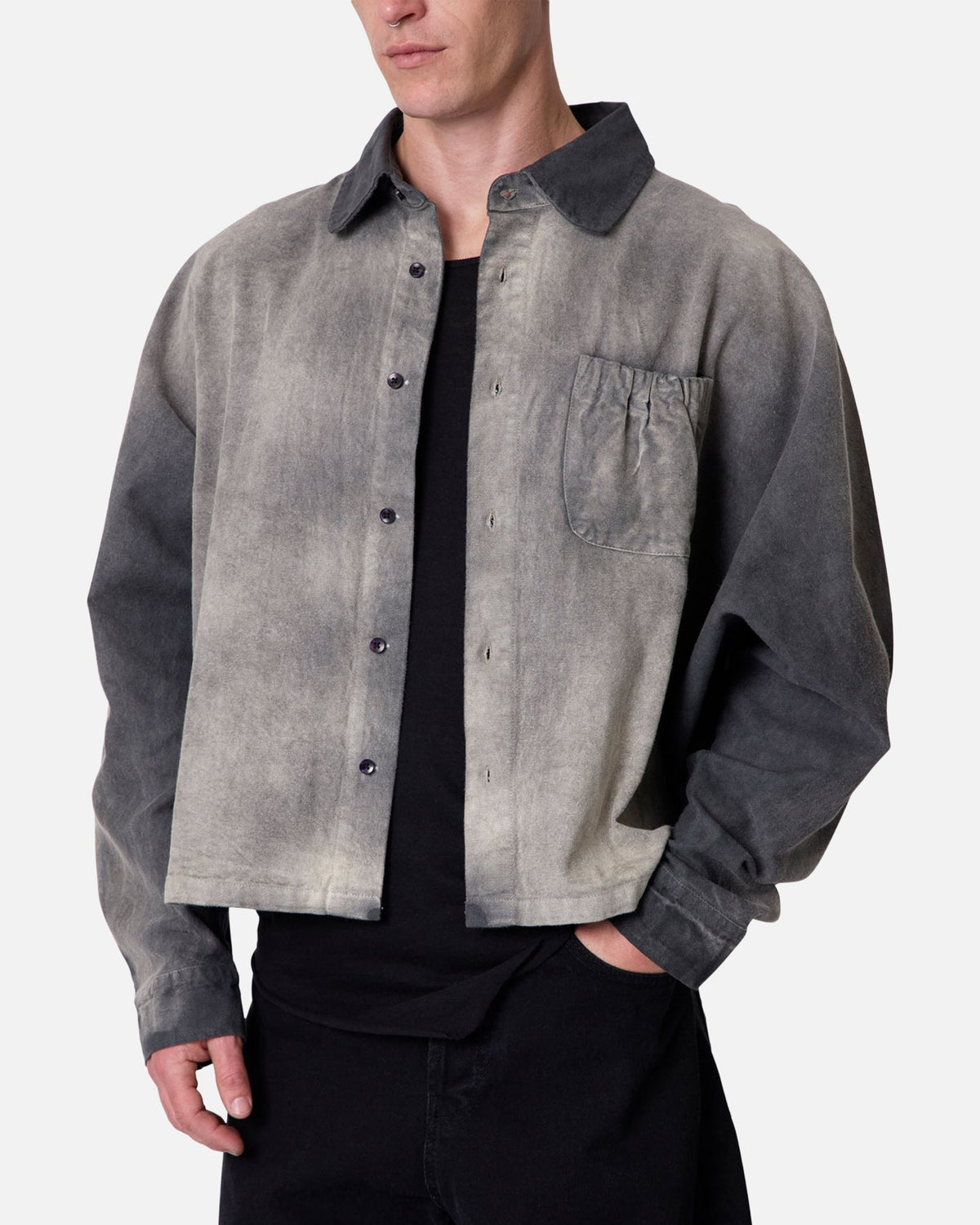 MNML Spray Denim Long Sleeve Shirt Washed Black