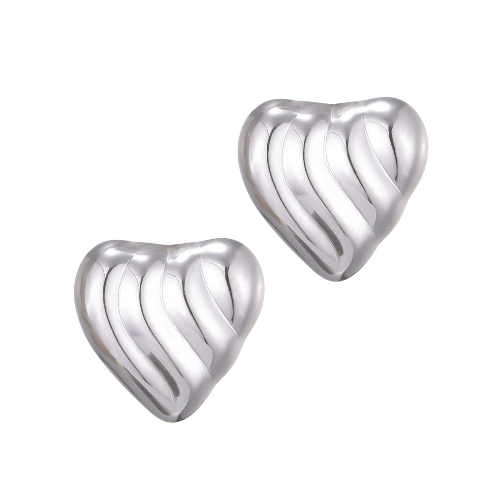 Silver Plated Heart Statement Stud Earrings