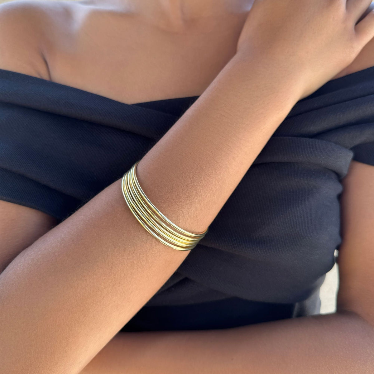 14k Gold Plated 5-Piece Tube Bangle Set