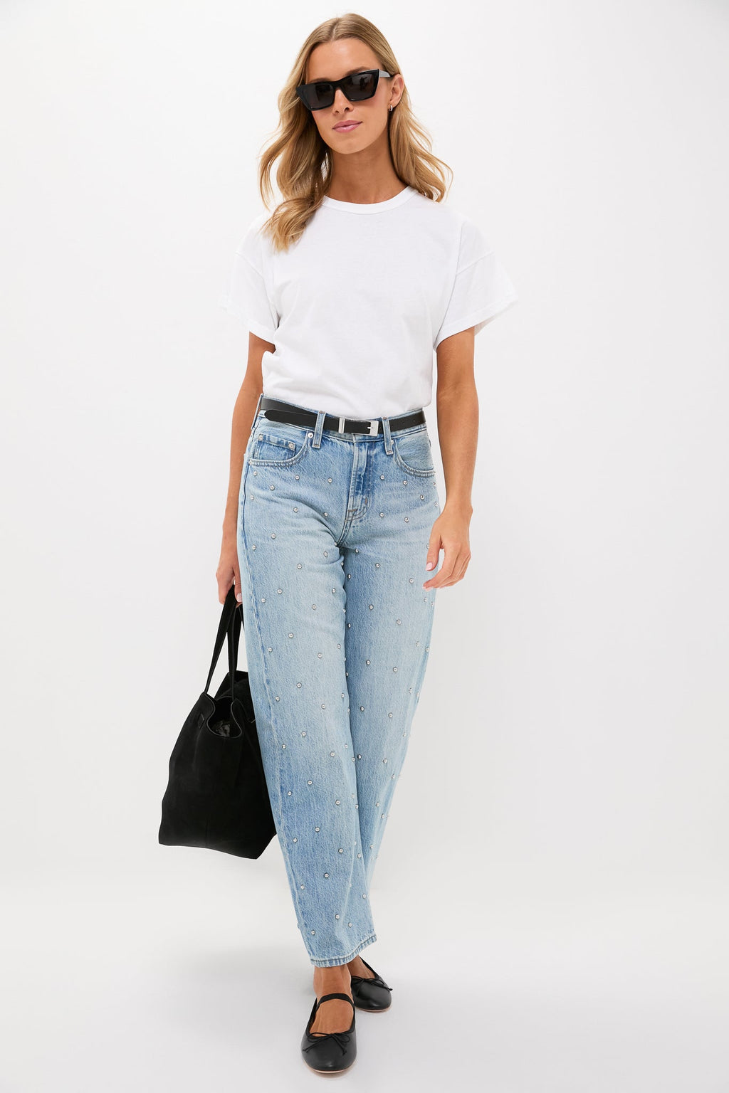 Aries Studded Lexi Mid Rise Bowed Straight