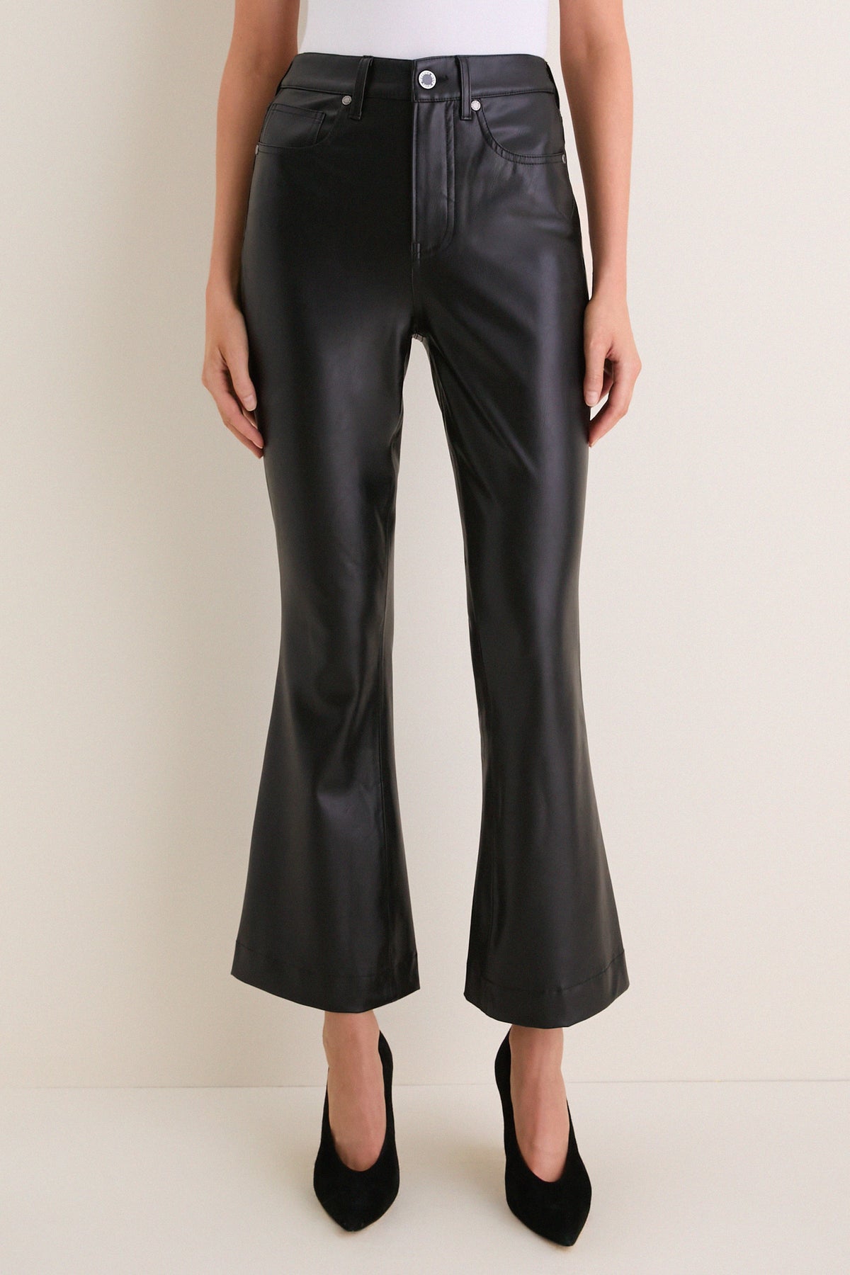 Black Carson Vegan Leather High Rise Ankle Flare