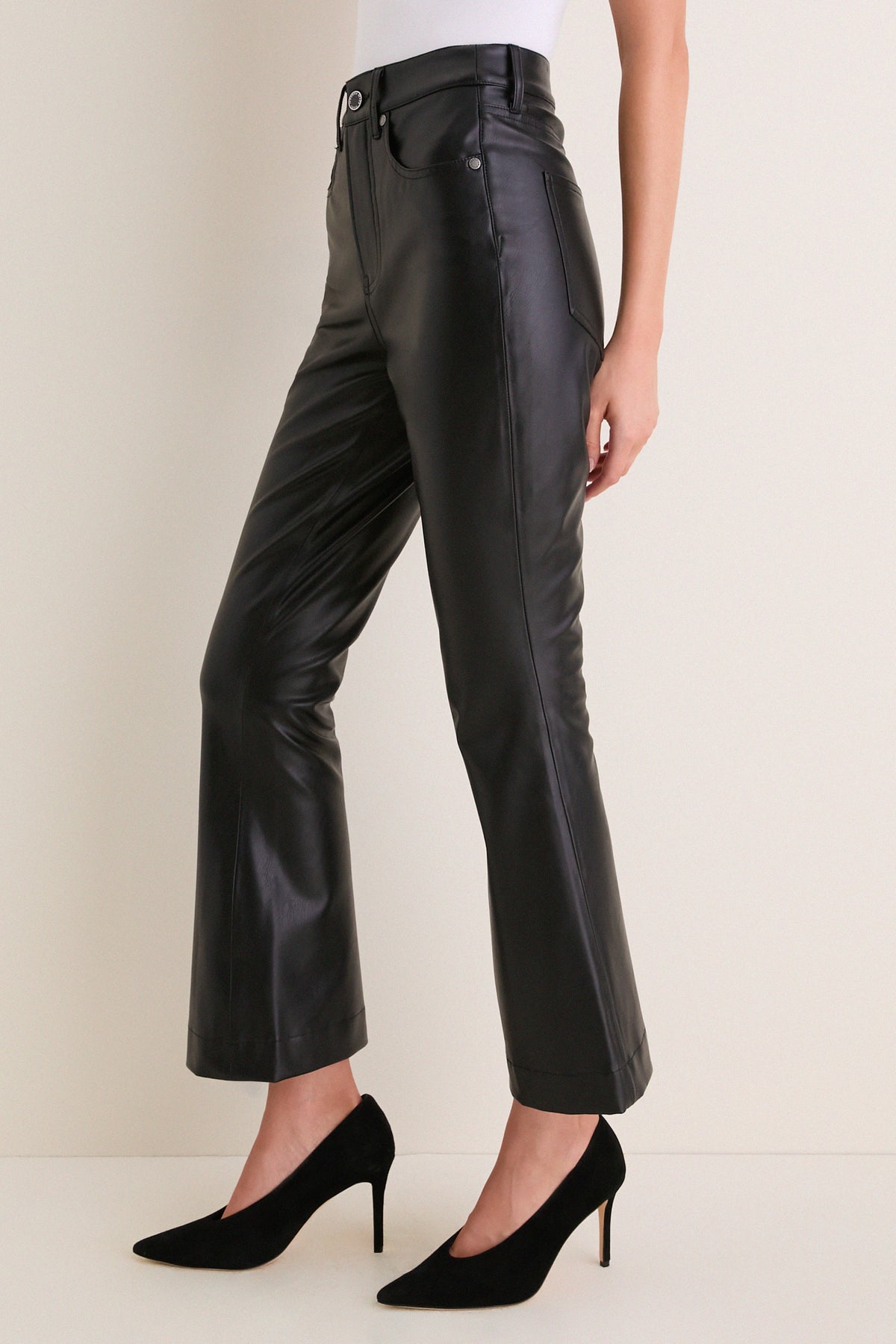Black Carson Vegan Leather High Rise Ankle Flare