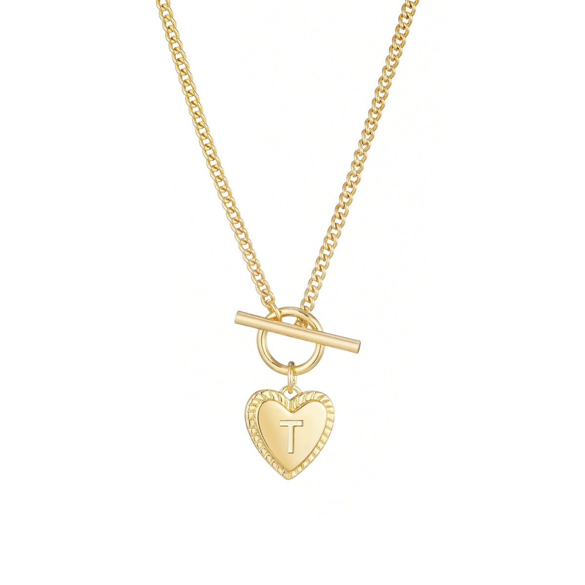 14k Gold Plated Heart Initial Toggle Necklace