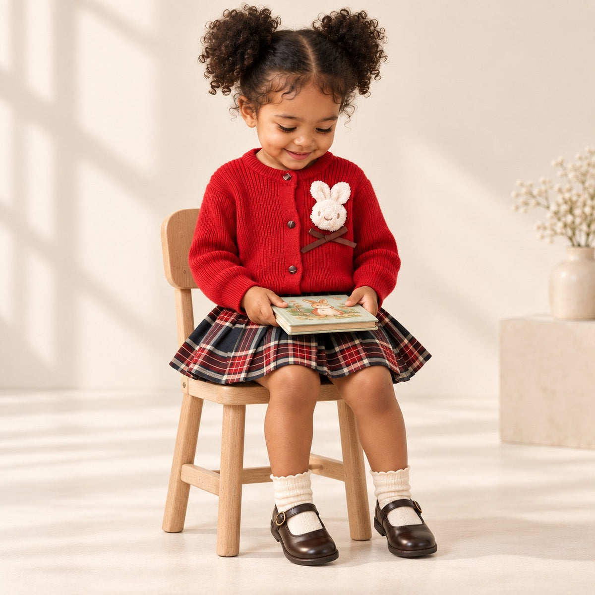 2-Piece Bunny Retro Skirt & Cardigan Set