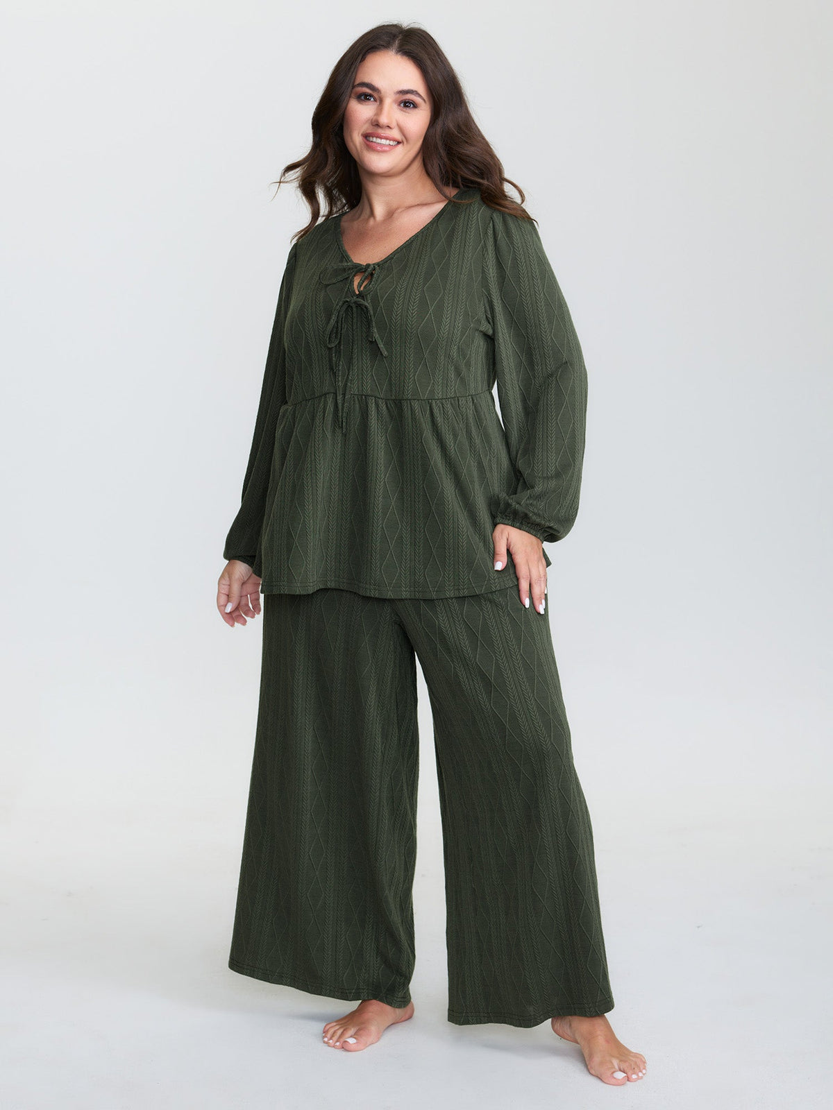 Textured Front-Tie Relaxed-Fit Lounge Set