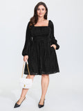 Velvet Dots Shirred Waist Midi Dress