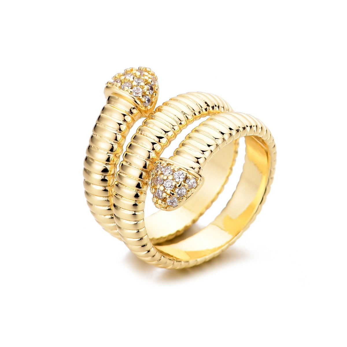 14k Gold Plated Coil Wrap CZ Ring