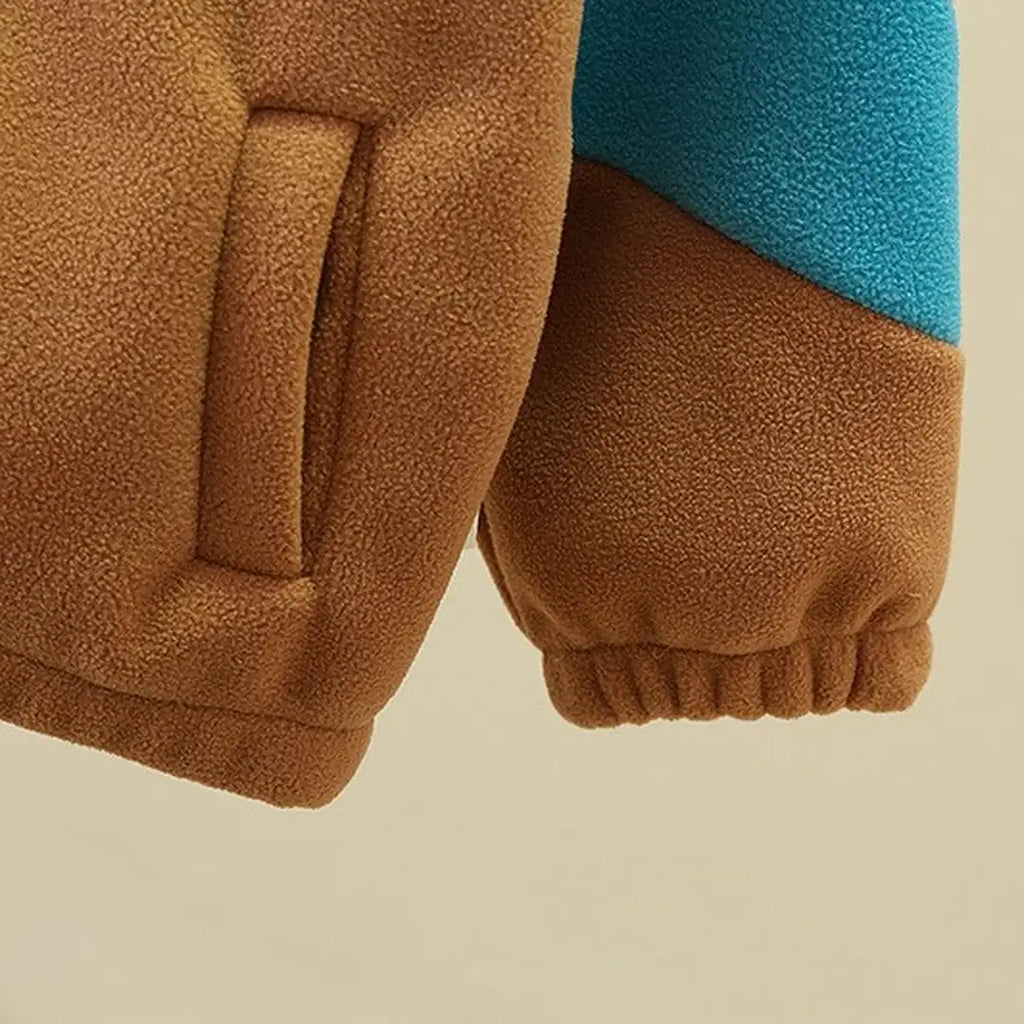 Beige Brown N Blue Color Block Jacket
