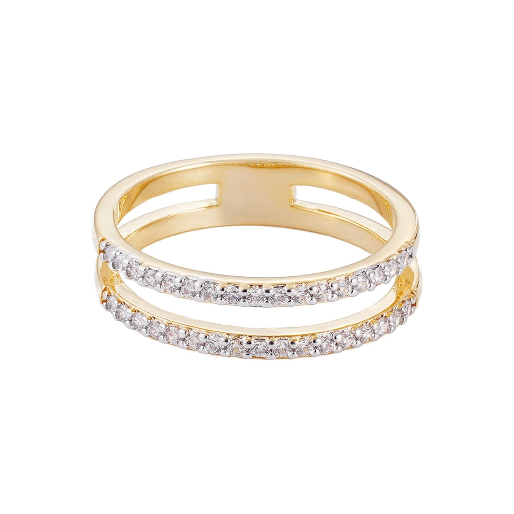 14k Gold Plated CZ Double Band Ring