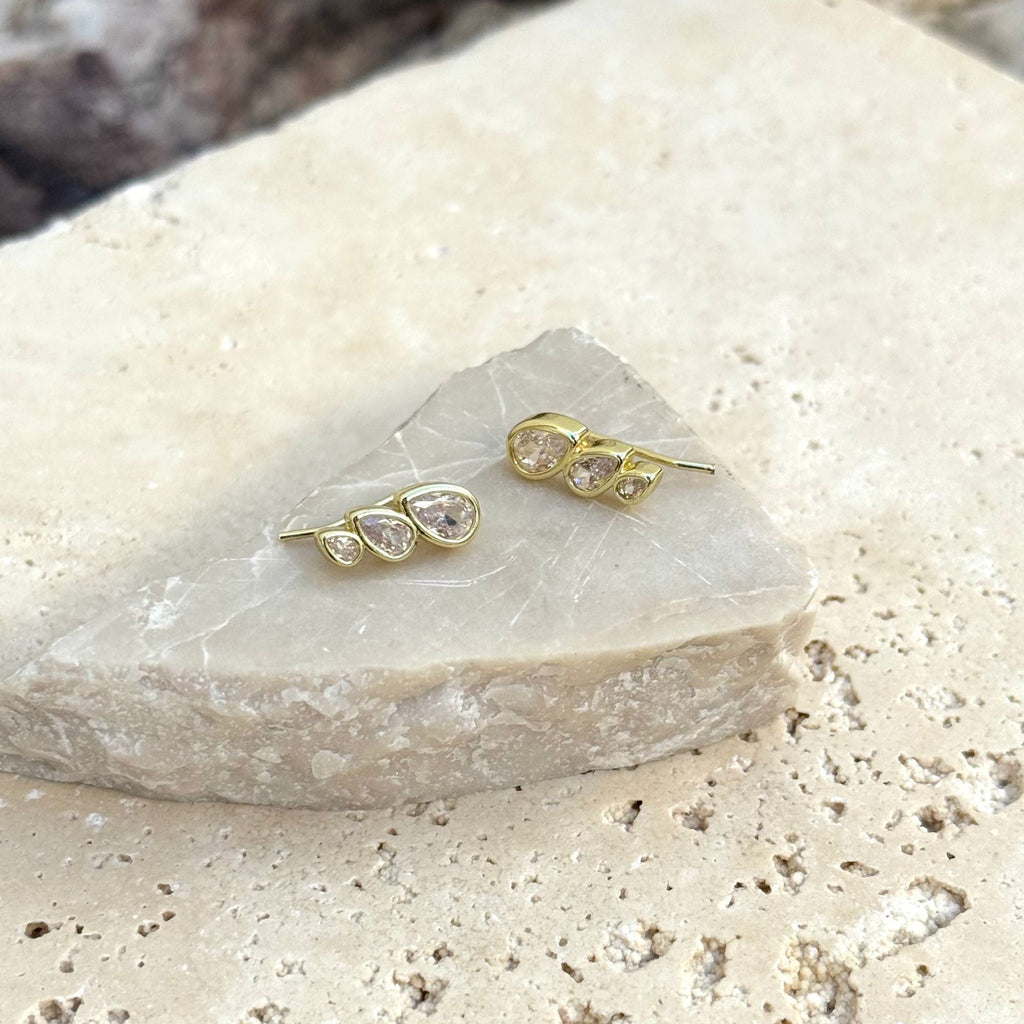 14k Gold Plated Crystal Climber Earrings