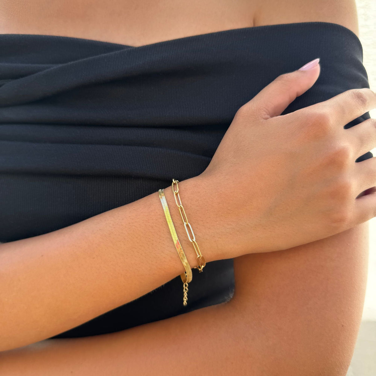 Tarnish Resistant 18k Gold Plated 2-Chain Bracelet Set