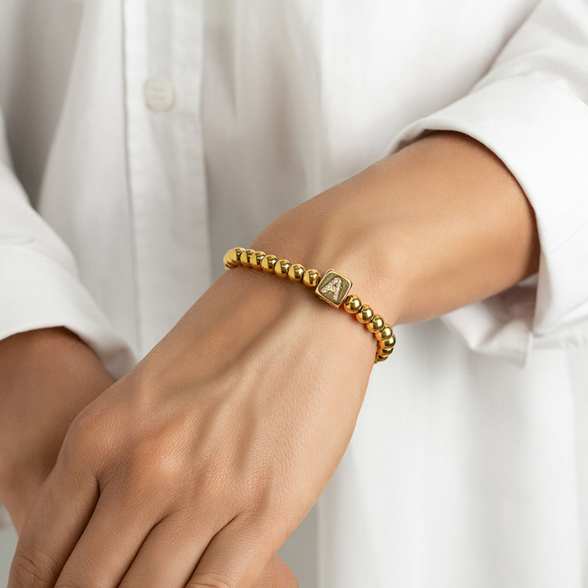 14K Gold Plated Initial Cube Stretch Bracelet