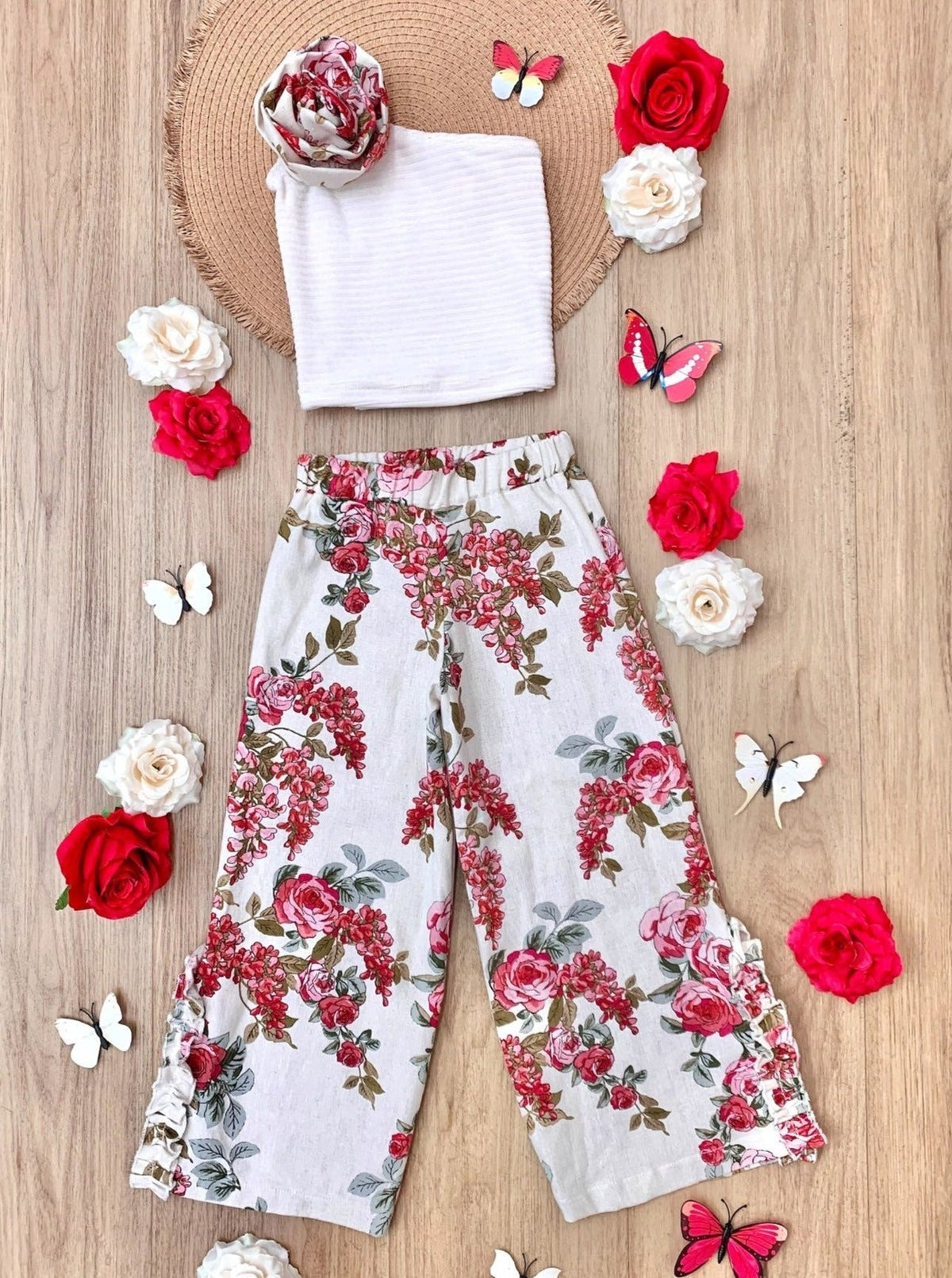 Blooming Beauty One-Shoulder Top and Floral Pants Set