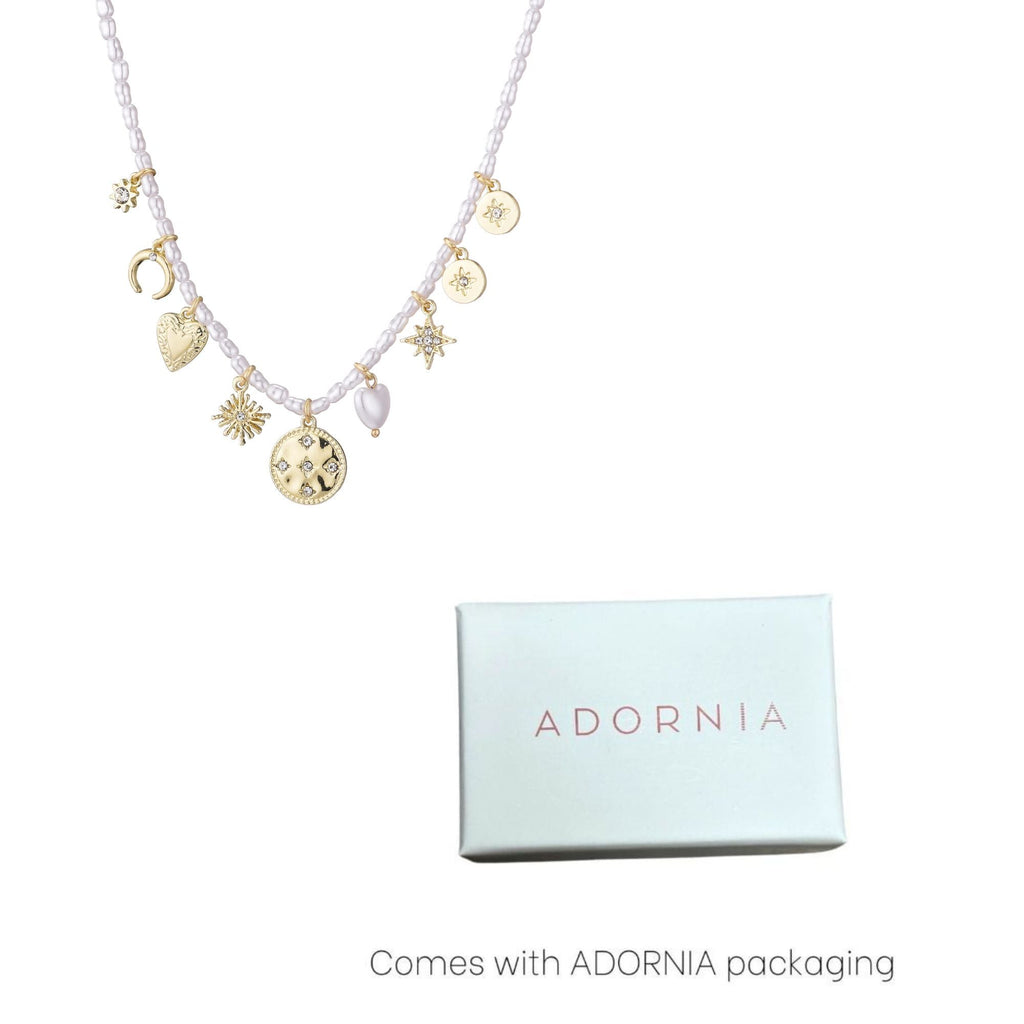 14k Gold Plated Vintage Charm Pearl Strand Necklace