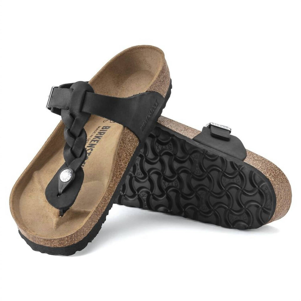 Women's Gizeh Oiled Leather Sandals In Black