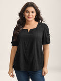 Textured Gathered Sleeve Split Neck Blouse
