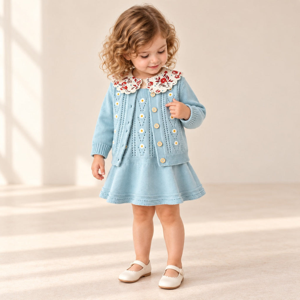 2-Piece Daisy Girl Knit Dress & Cardigan Set