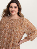 Floral Print Neck Cut-Out Shirred Blouse