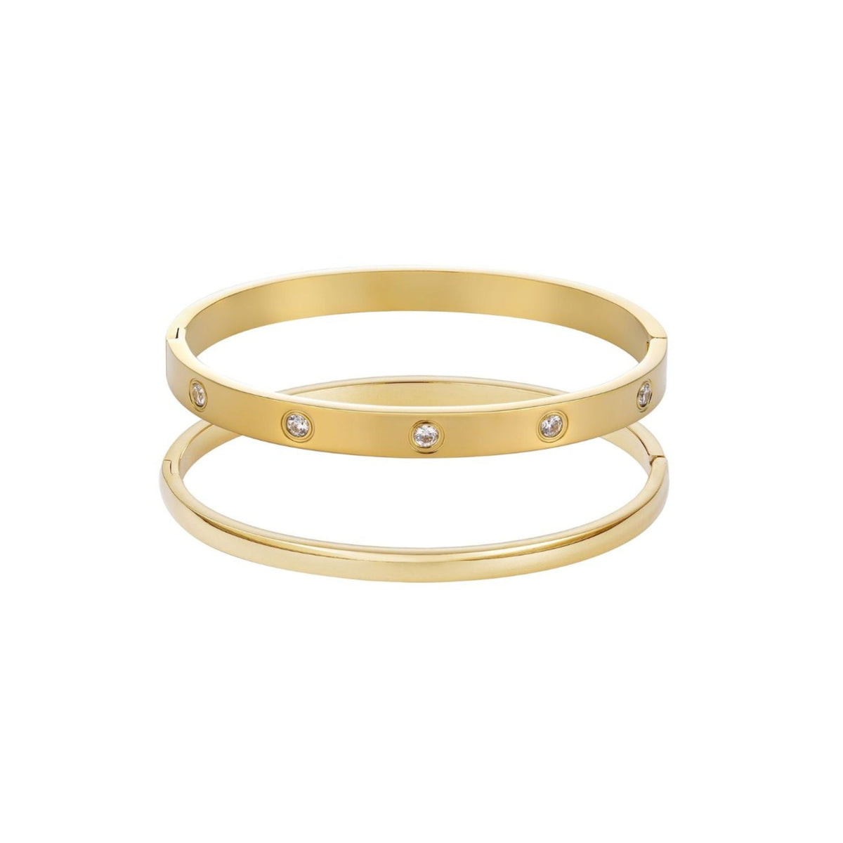 Tarnish Resistant 18k Gold Plated Eternity and Plain Cuff Set