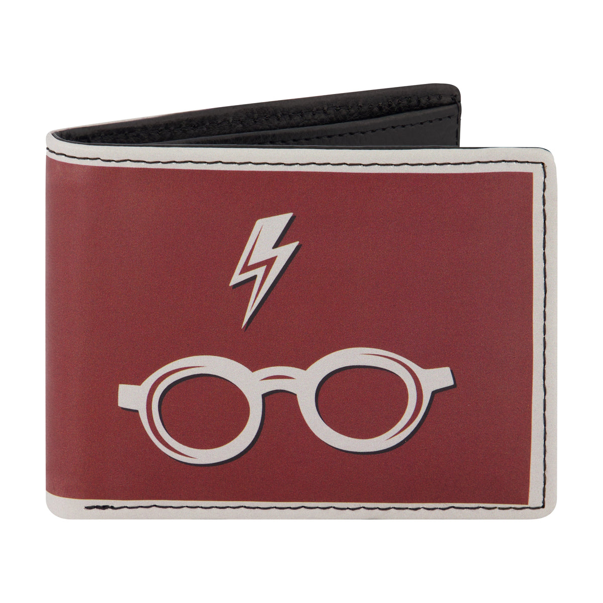 WB HARRY POTTER Lightining Bolt And Glasses in Burgundy Bifold Wallet, Slim Wallet with Decorative Tin for Men and Women