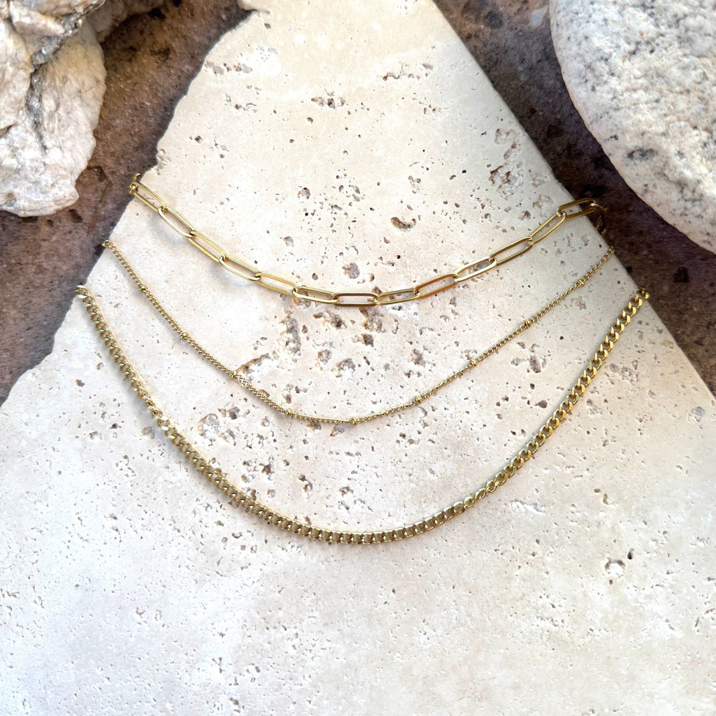 Tarnish Resistant 18k Gold Plated Set of 3-Chain Necklaces