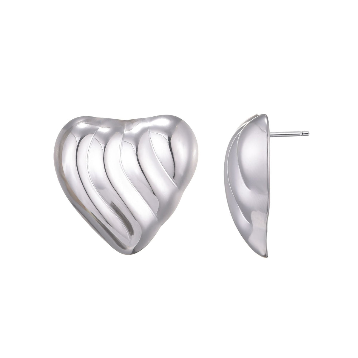 Silver Plated Heart Statement Stud Earrings
