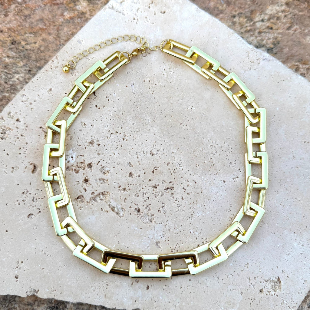 Gold Plated Rectangle Paperclip Chain Necklace
