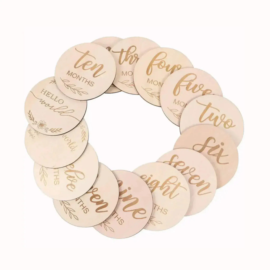 Wooden Engraved Words Monthly Milestone Card Set