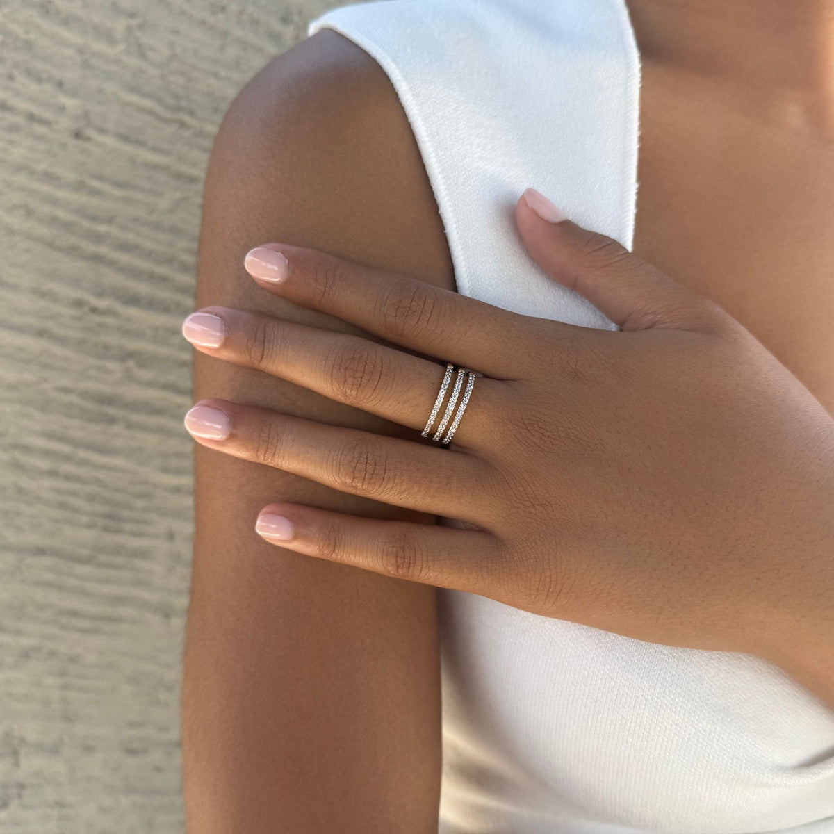 14k Gold Plated CZ Triple Band Ring