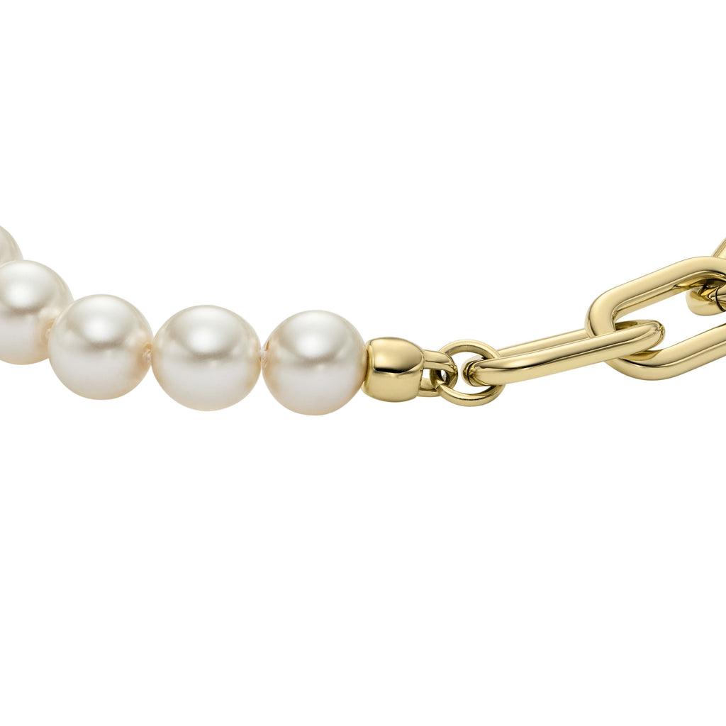 Fossil Women's Heritage Pearl D-Link Gold-Tone Stainless Steel Chain Bracelet