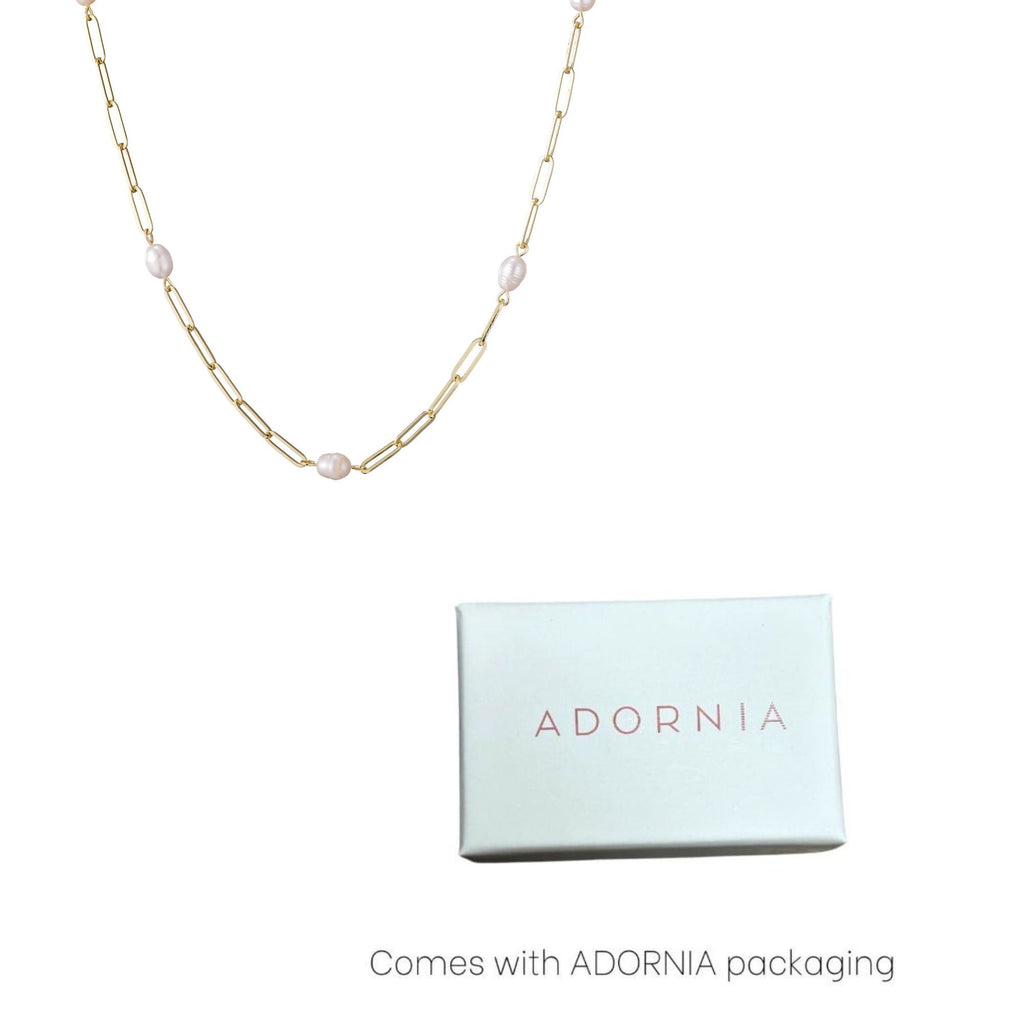 14k Gold Plated Freshwater Pearl Station Paper Clip Chain Necklace
