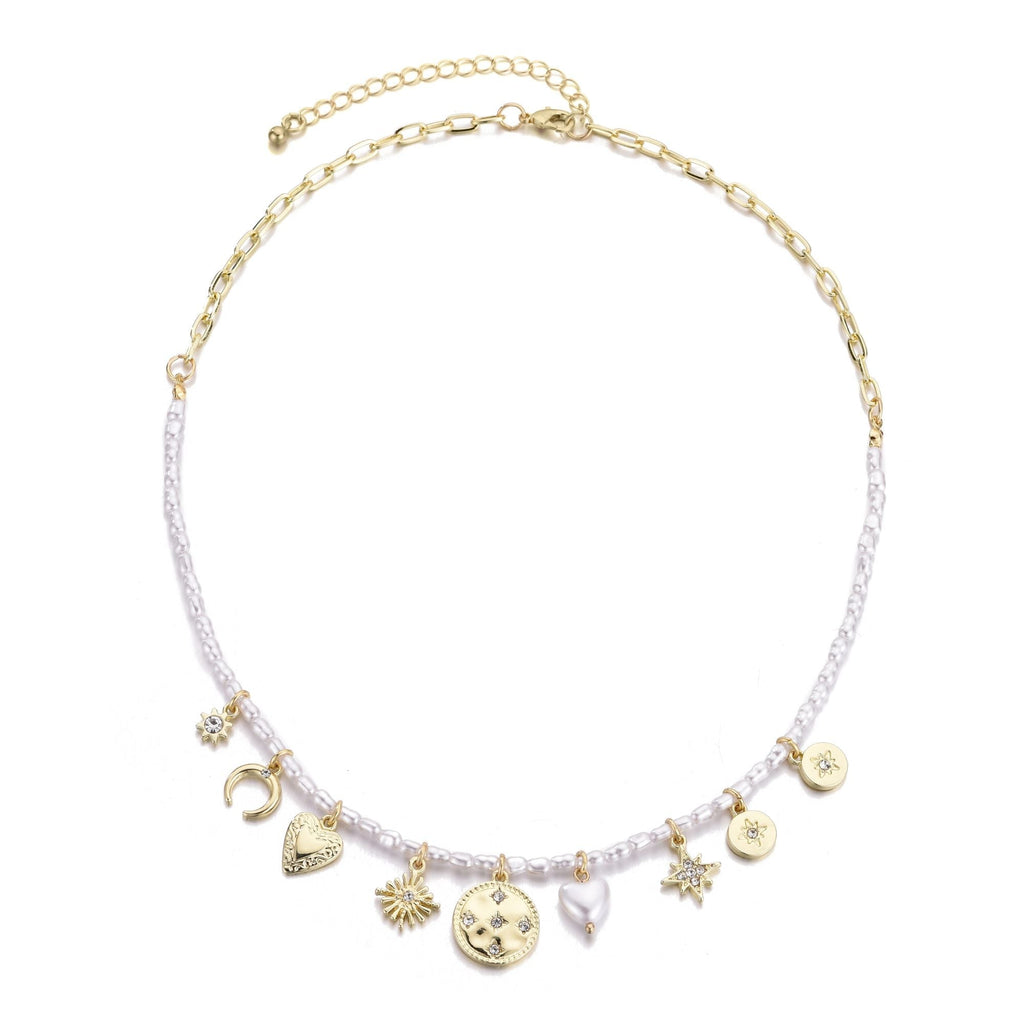 14k Gold Plated Vintage Charm Pearl Strand Necklace