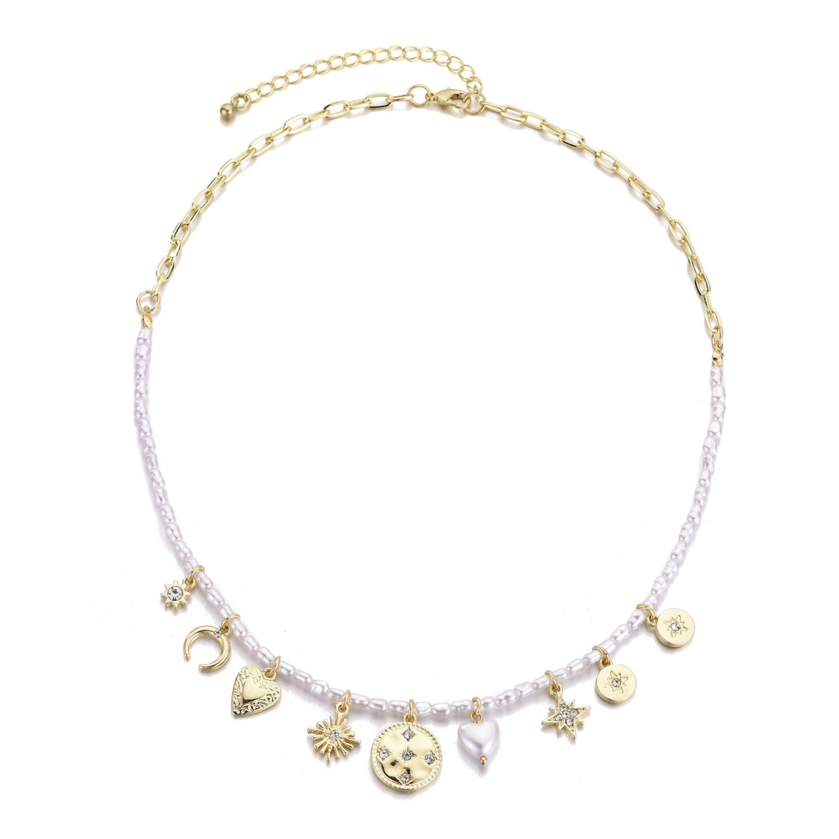14k Gold Plated Vintage Charm Pearl Strand Necklace