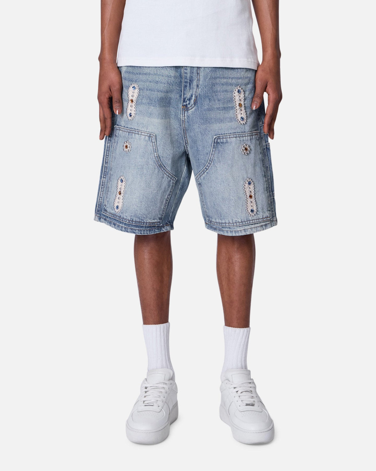 MNML Double Western Jewel Denim Shorts Blue