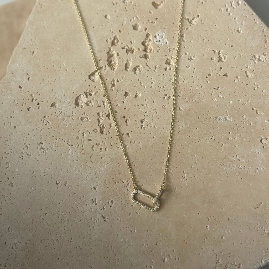 14k Gold Plated Pave CZ Links Necklace