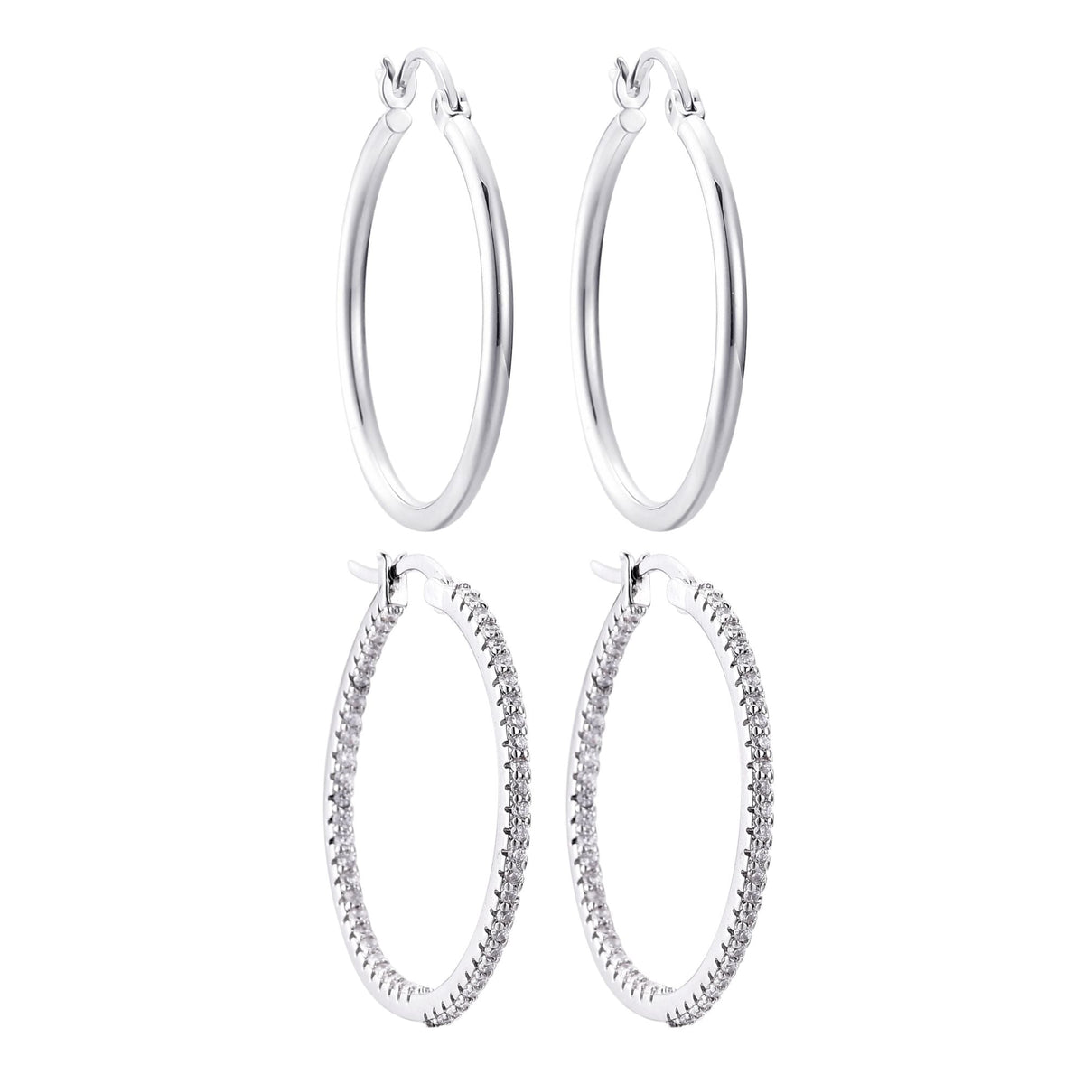 Silver Plated Infinity CZ and Plain Hoop Earring Set