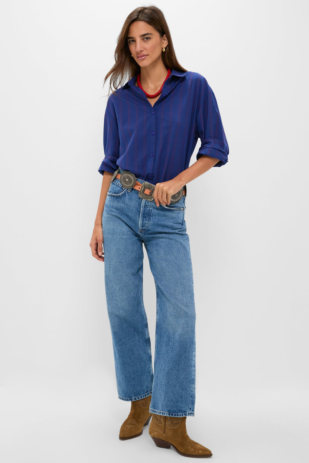 Blue and Red Wexler Cotton Button Down
